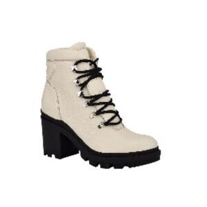 Marc Fisher Kini Block Heel Hiker Booties In Ivory Leather 9.5 NWT